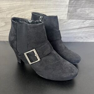 Comfort Plus By Predictions Chelsea Boots Women's 11 Black Suede Buckle Side-Zip